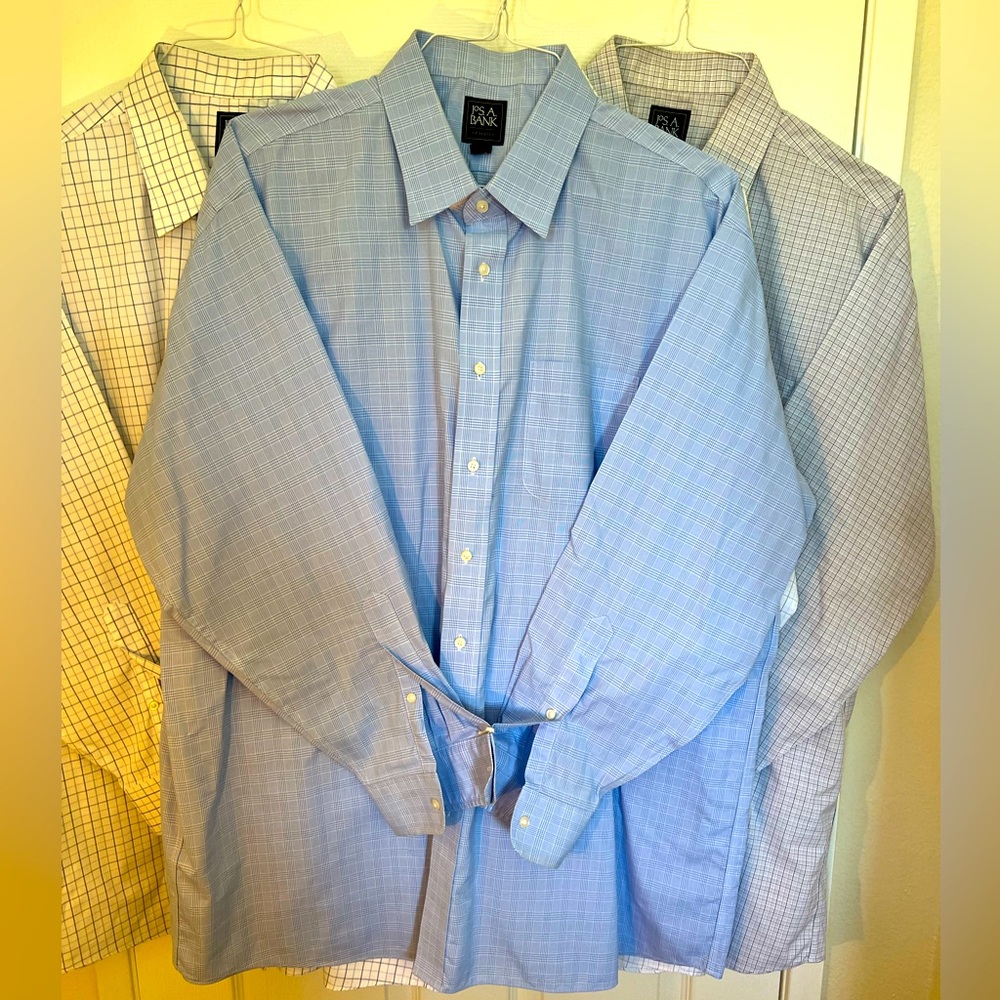 SALE JoS.A. Bank Traveler pattern dress shirt size 18/34; good used condition